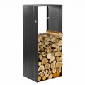 Suport drept pentru lemn de foc cu design drept pentru șemineu interior din oțel negru - Solano