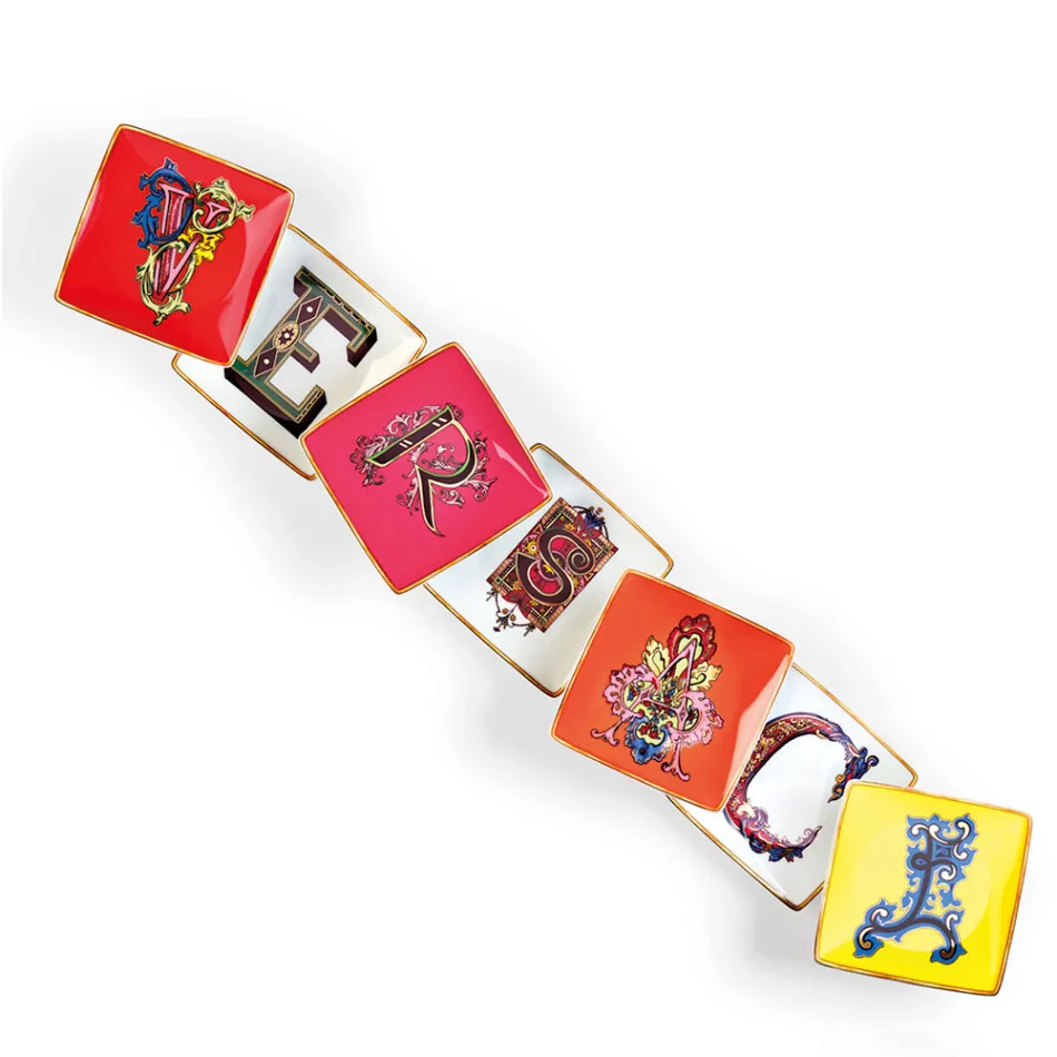 Rosenthal Versace Alphabet 6 boluri pătrate plate din porțelan - alfabet Viadurini