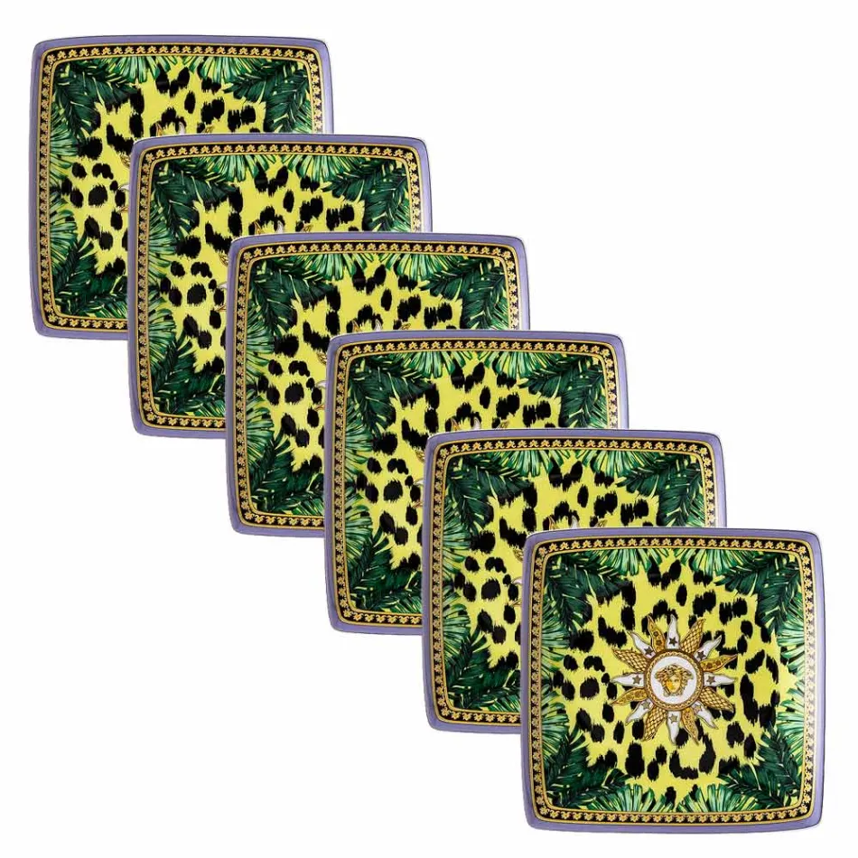 Rosenthal Versace Jungle Animalier 6 Boluri Plate Patrate - Animalier Viadurini
