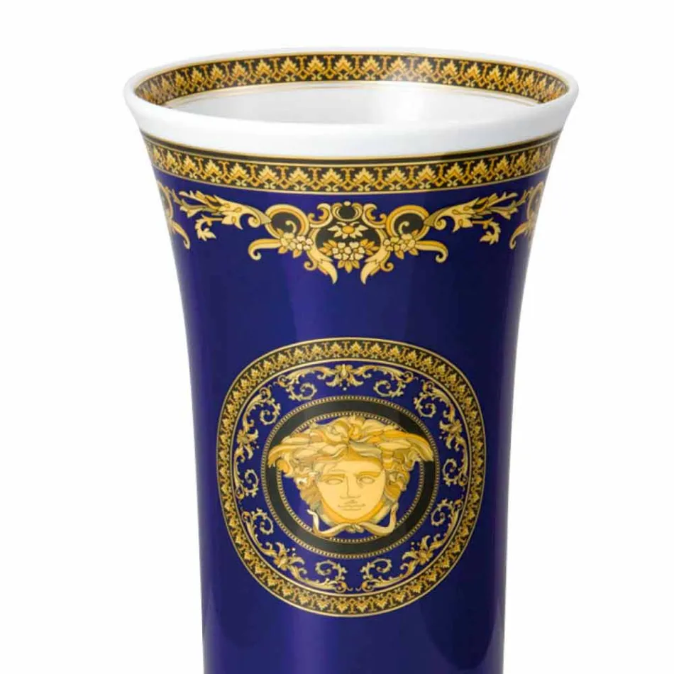Rosenthal Versace Medusa Albastru Vas de porțelan moderne 26cm de design Viadurini