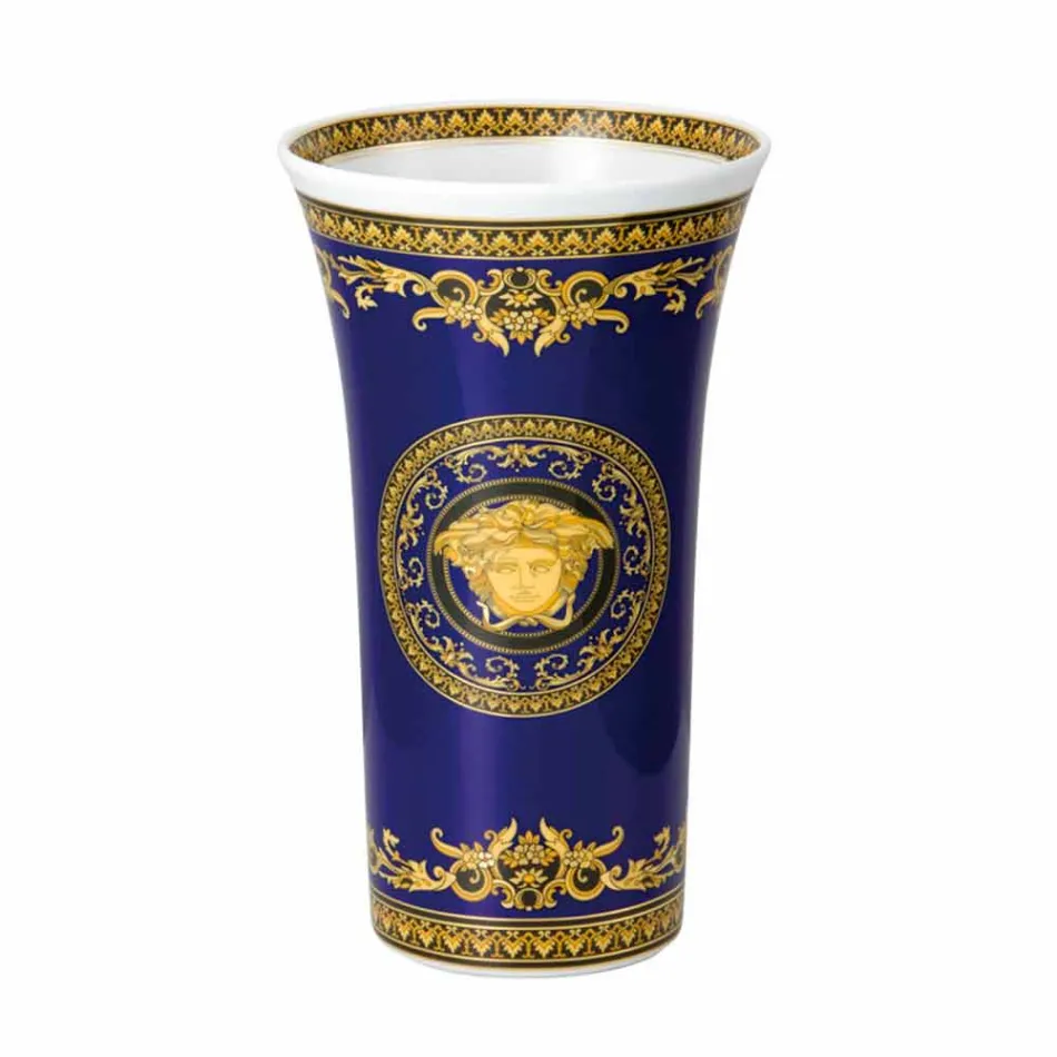 Rosenthal Versace Medusa Albastru Vas de porțelan moderne 26cm de design Viadurini