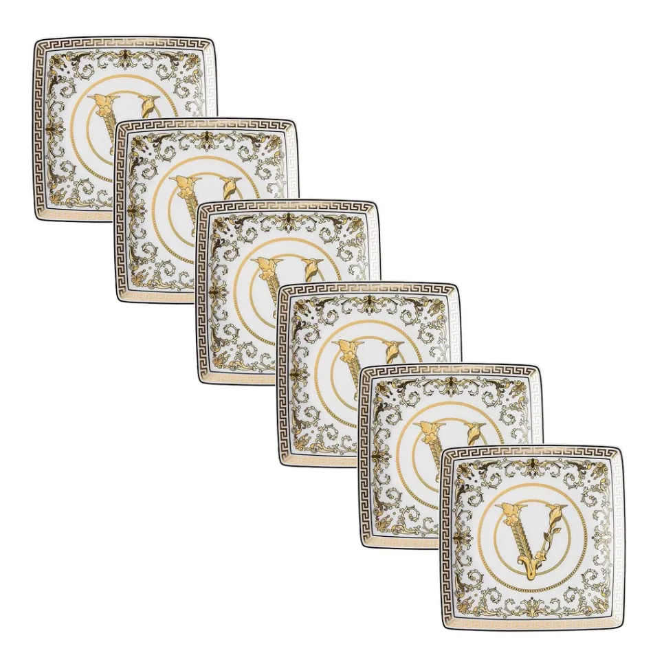 Rosenthal Versace Virtus Gala 6 boluri pătrate plate 15x15 cm din porțelan - baroc Viadurini