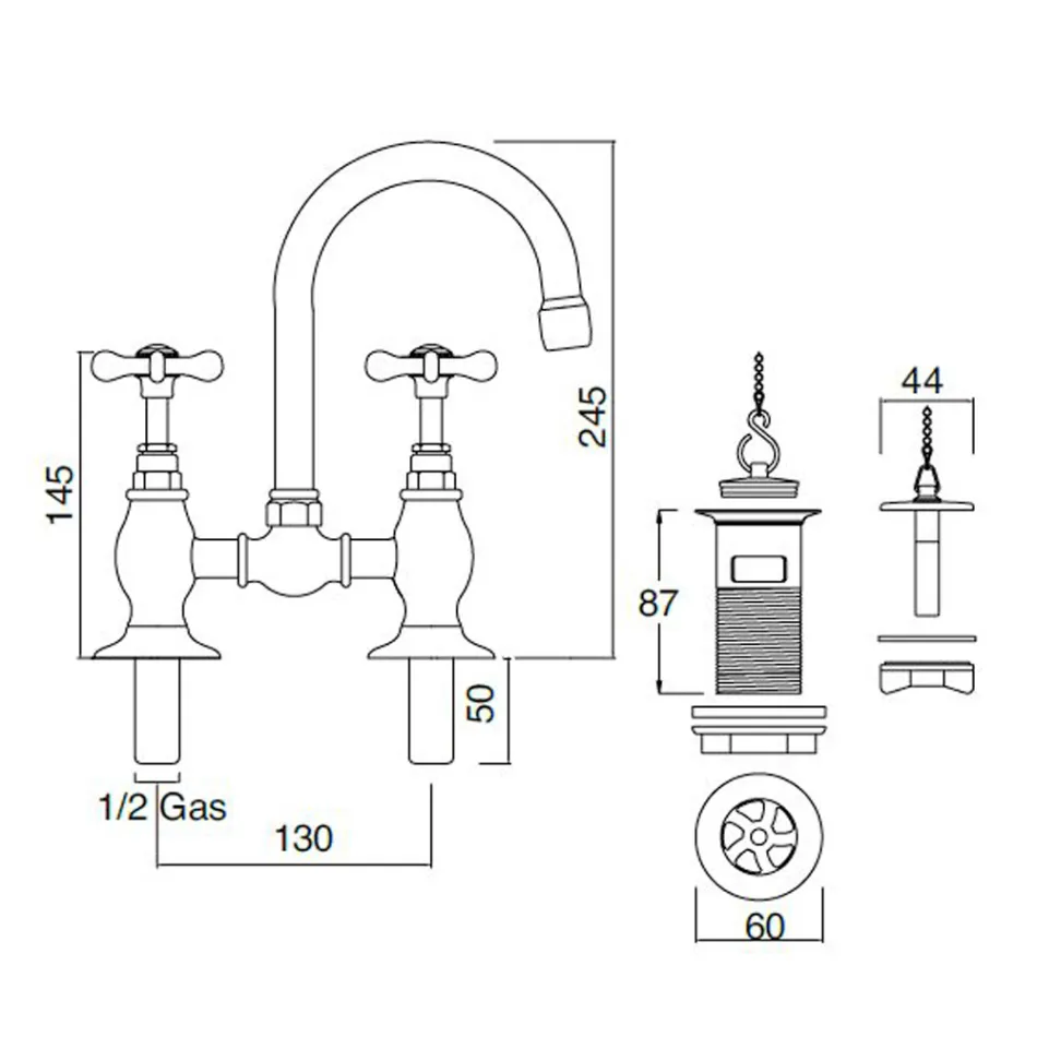 Robinet clasic de punte din alamă, realizat manual, pentru chiuvetă - Fioretta Viadurini