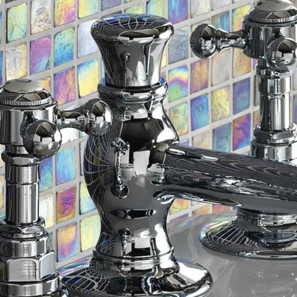 Robinet de bideu din alamă vintage cu 3 găuri, fabricat în Italia - Elisea Viadurini