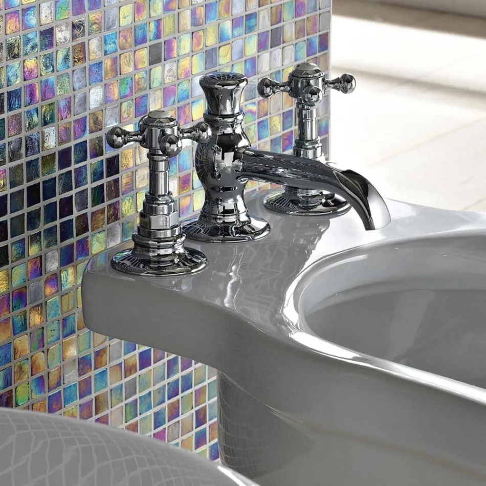 Robinet de bideu din alamă vintage cu 3 găuri, fabricat în Italia - Elisea Viadurini