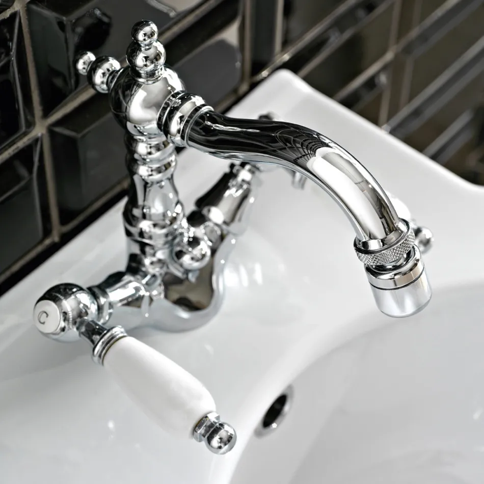 Robinet clasic pentru bideu cu un singur orificiu cu pârghii din alamă lucrate manual - Noriana Viadurini