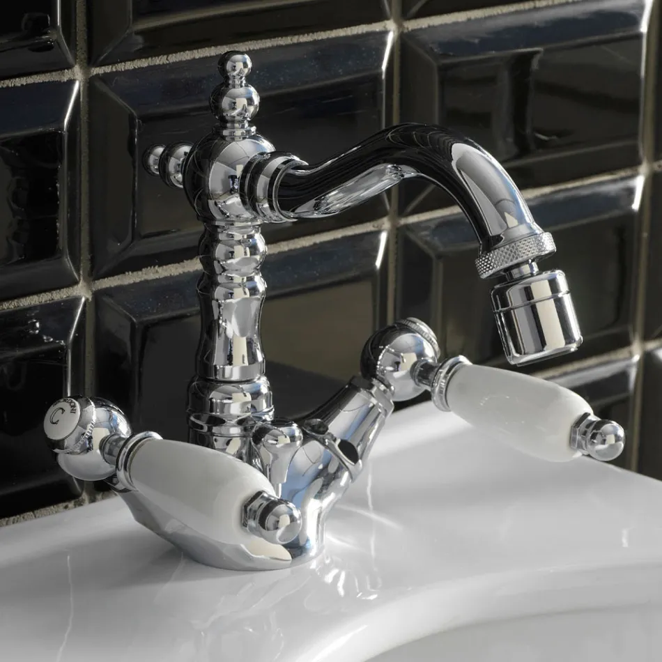 Robinet clasic pentru bideu cu un singur orificiu cu pârghii din alamă lucrate manual - Noriana Viadurini