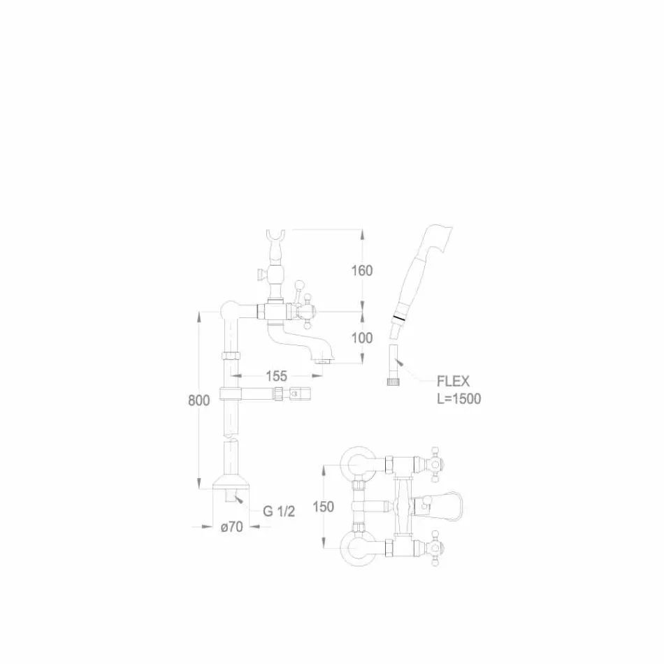 Robinet clasic pentru cadă pe coloane din alamă Made in Italy - Enriko Viadurini