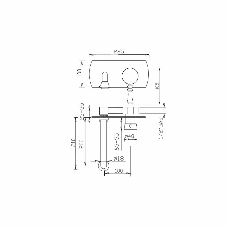 Robinet mixer de perete, fabricat în Italia, cu design unic - Neno Viadurini