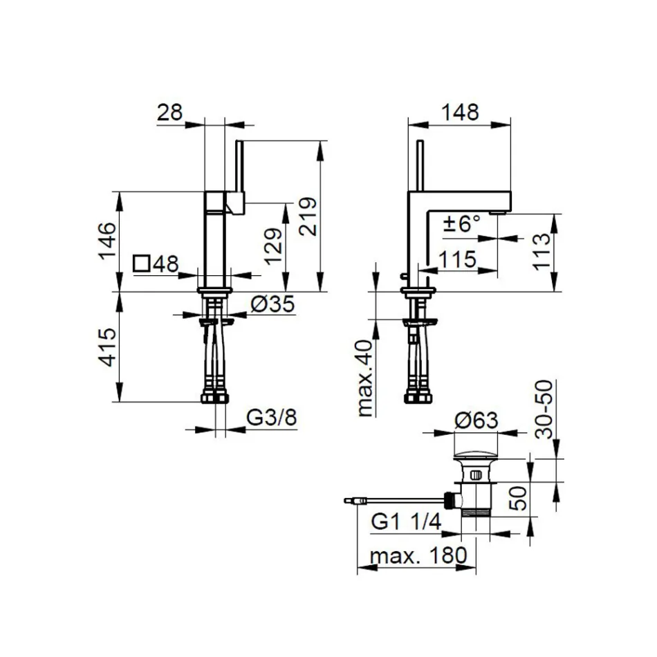 Baterie de lavoar din alamă cu design pătrat - Erik Viadurini