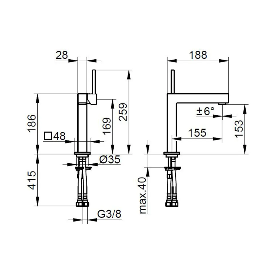 Baterie de lavoar din alamă cu design pătrat - Erik Viadurini
