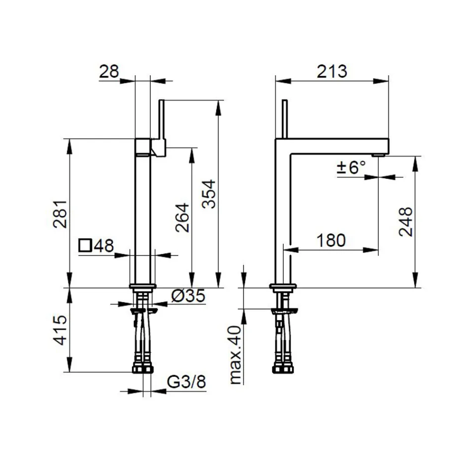 Baterie de lavoar din alamă cu design pătrat - Erik Viadurini