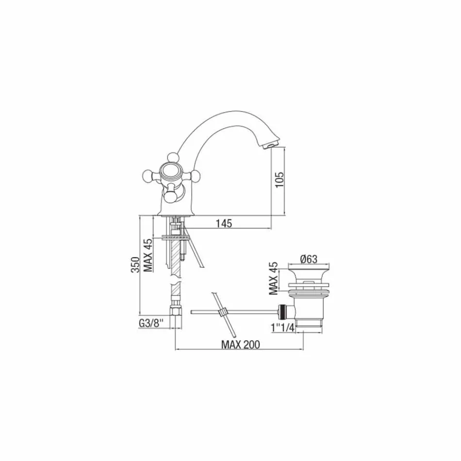 Robinet lavoar pentru baie cu o gaură, din alamă, cu scurgere Made in Italy - Lisca Viadurini