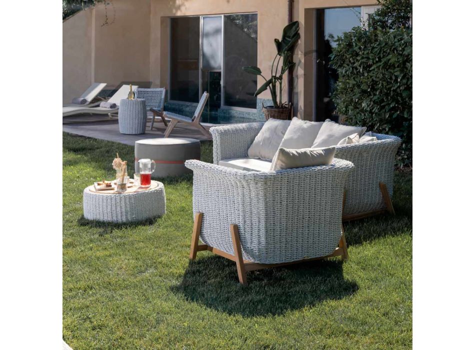 Lounge de grădină modular din tec și frânghie țesută manual - Arjuna Viadurini