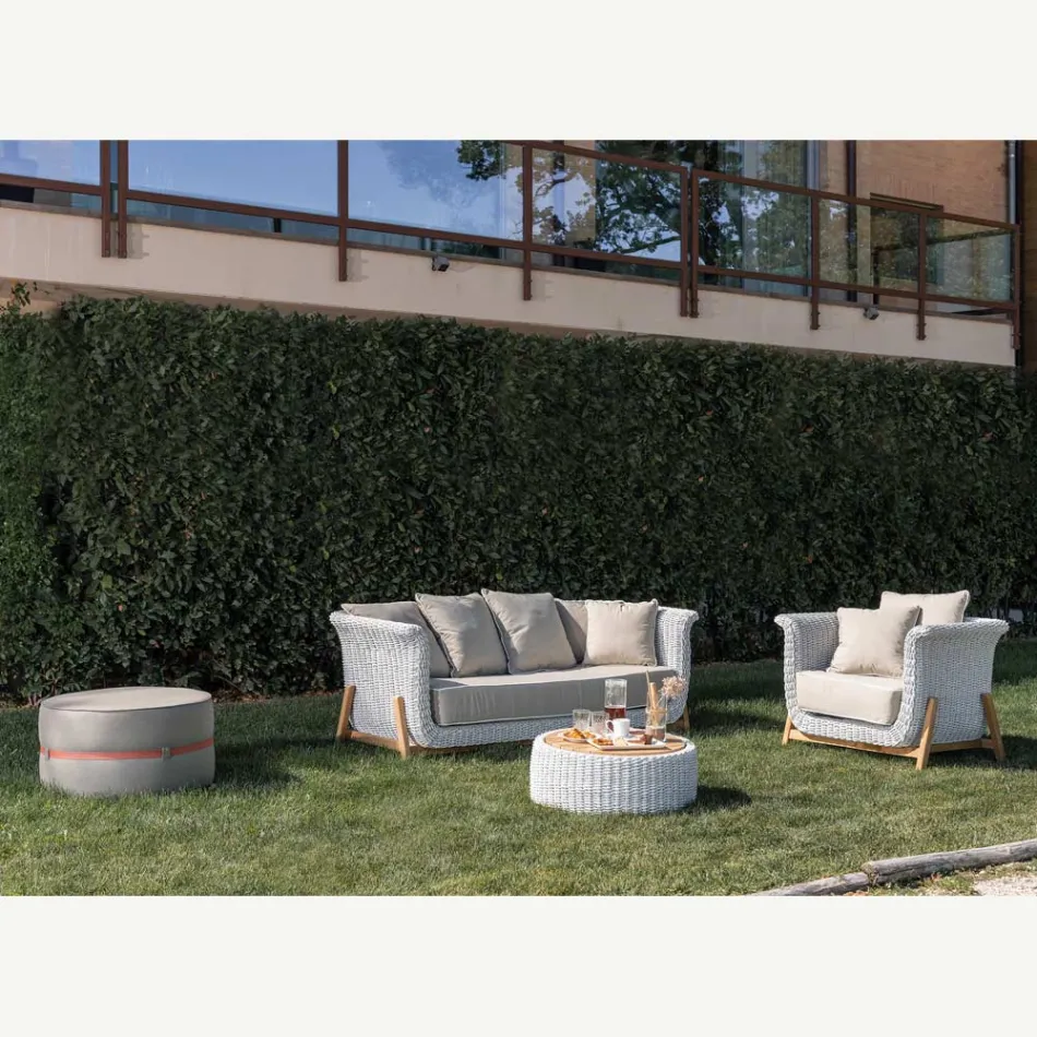 Lounge de grădină modular din tec și frânghie țesută manual - Arjuna Viadurini