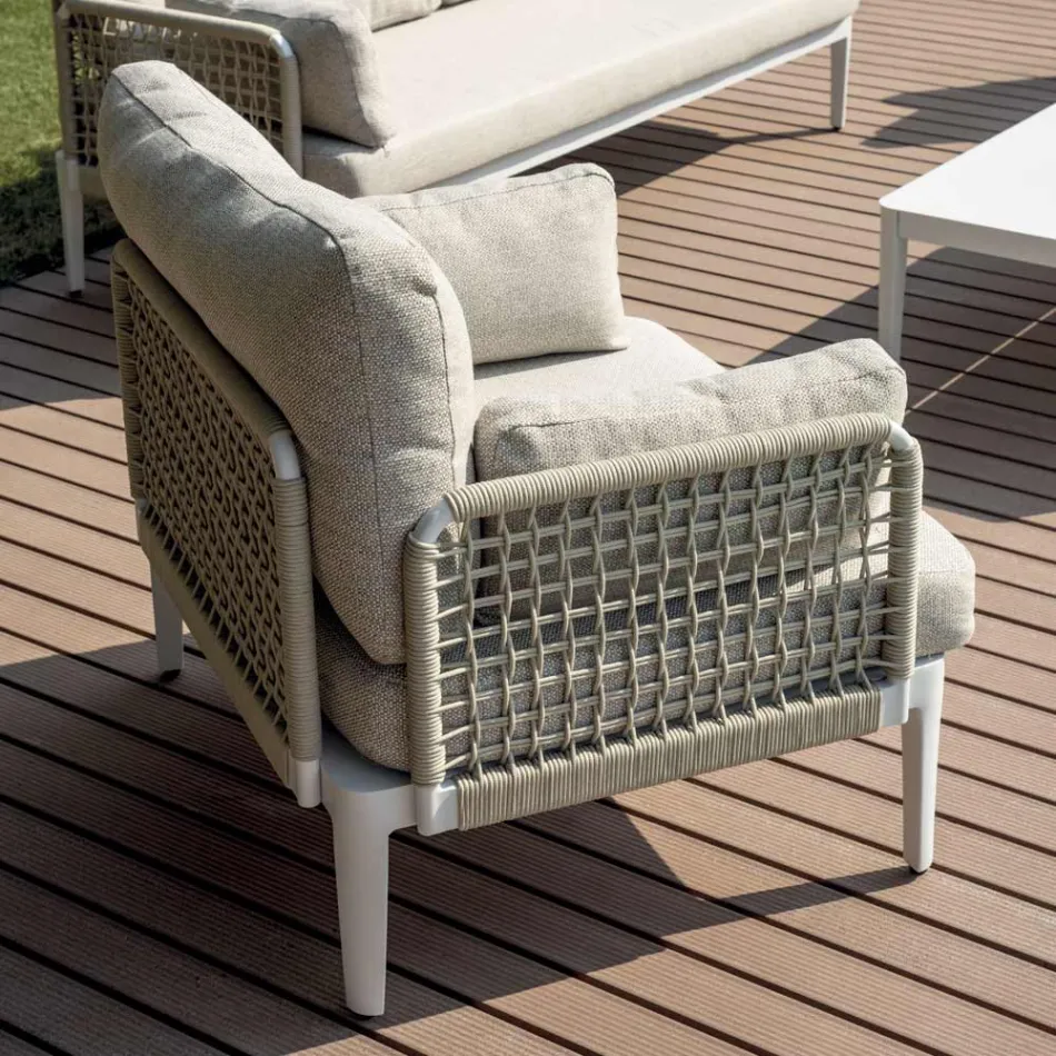 Cameră de zi compusă din 2 fotolii, 1 canapea și măsuță de cafea din aluminiu - Symphony Viadurini