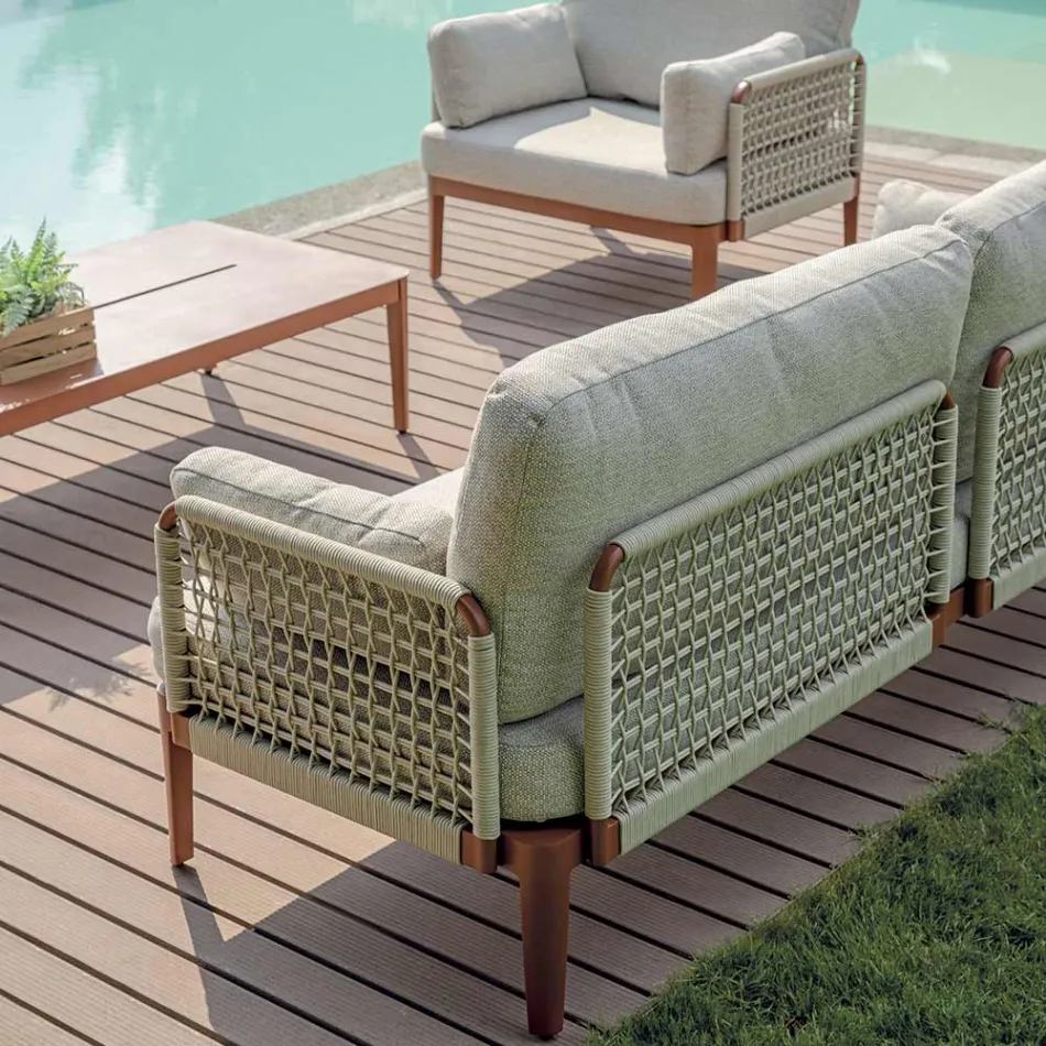 Cameră de zi compusă din 2 fotolii, 1 canapea și măsuță de cafea din aluminiu - Symphony Viadurini