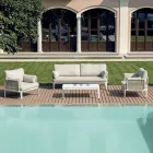 Cameră de zi compusă din 2 fotolii, 1 canapea și măsuță de cafea din aluminiu - Symphony Viadurini