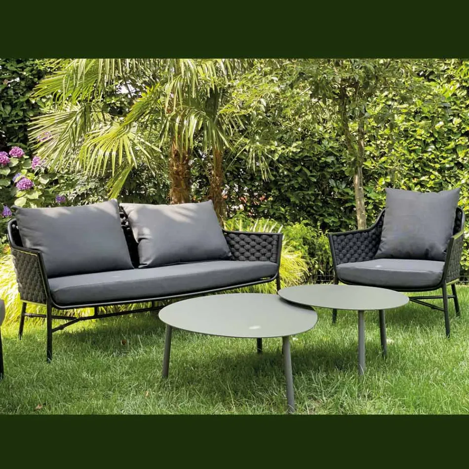 Sufragerie Formata Din Canapea, Fotolii si 2 Masute de cafea din aluminiu - Yuma Viadurini