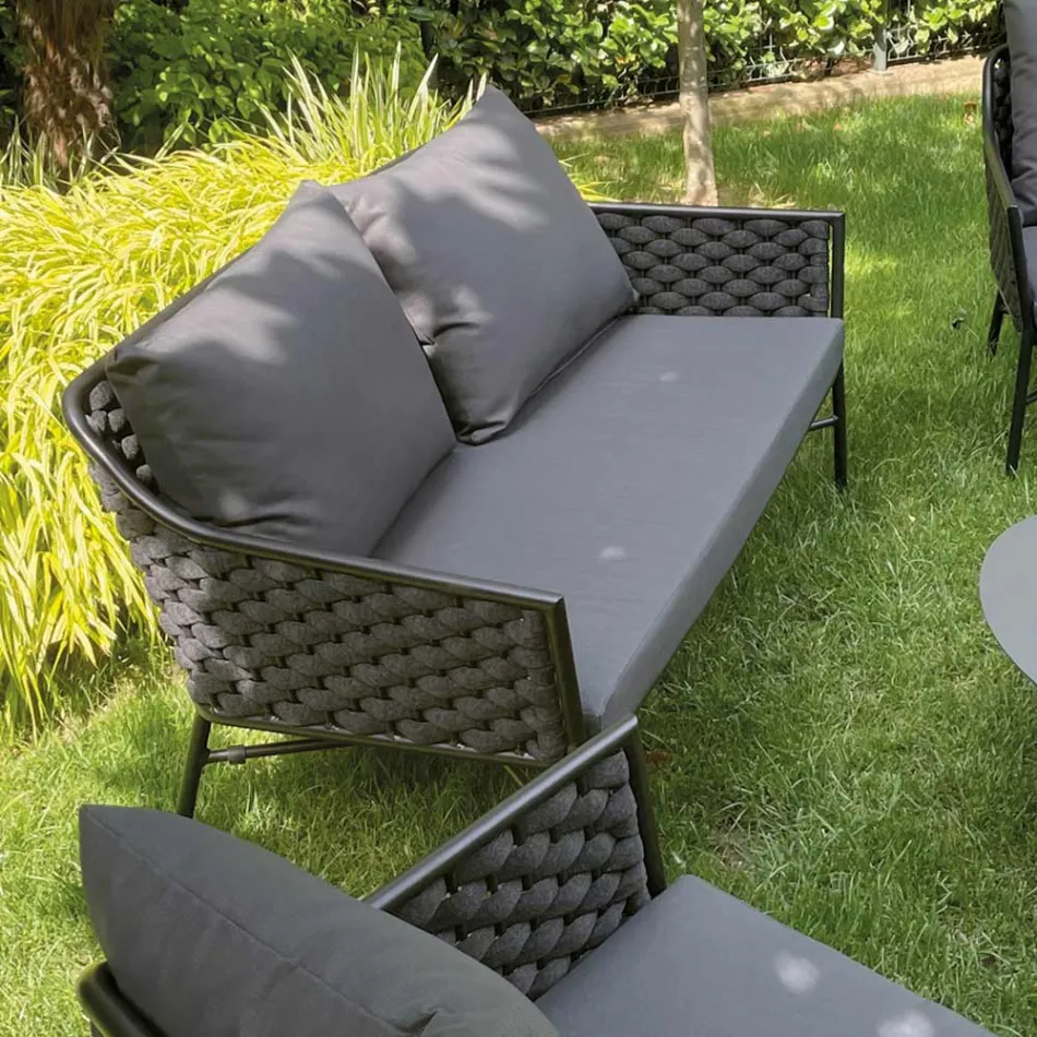 Sufragerie Formata Din Canapea, Fotolii si 2 Masute de cafea din aluminiu - Yuma Viadurini