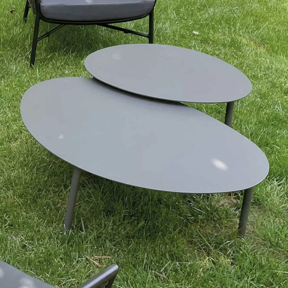 Sufragerie Formata Din Canapea, Fotolii si 2 Masute de cafea din aluminiu - Yuma Viadurini