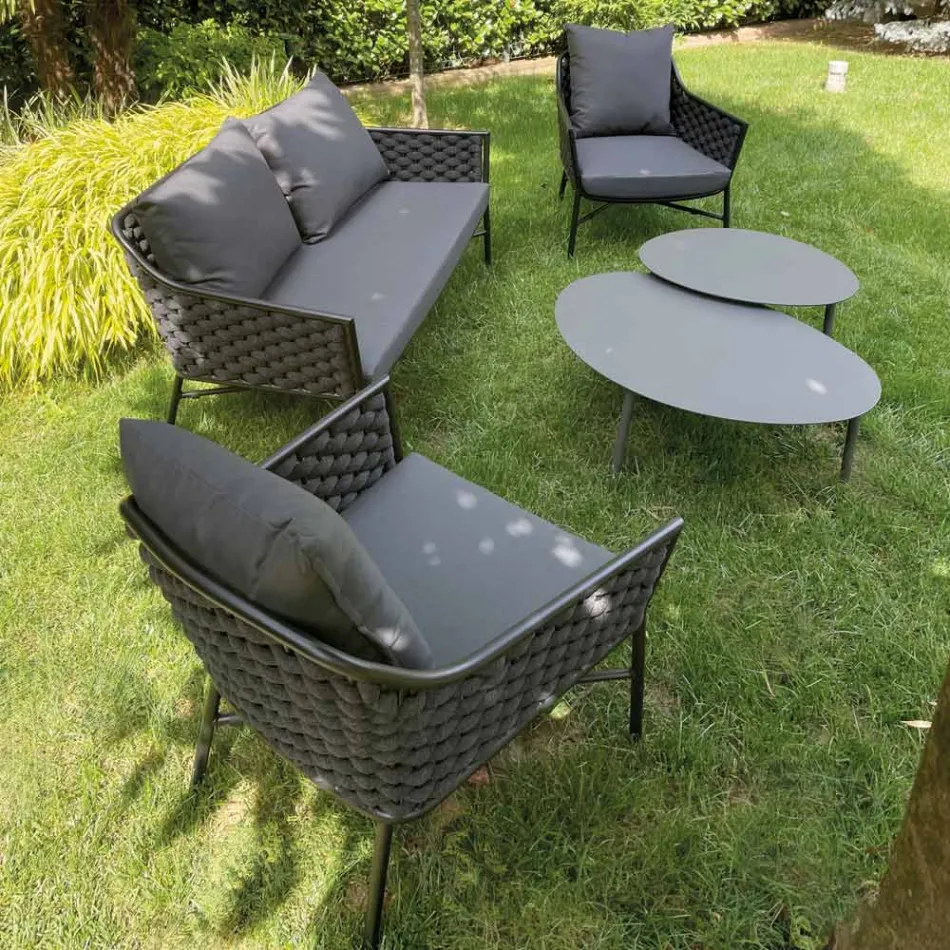 Sufragerie Formata Din Canapea, Fotolii si 2 Masute de cafea din aluminiu - Yuma Viadurini