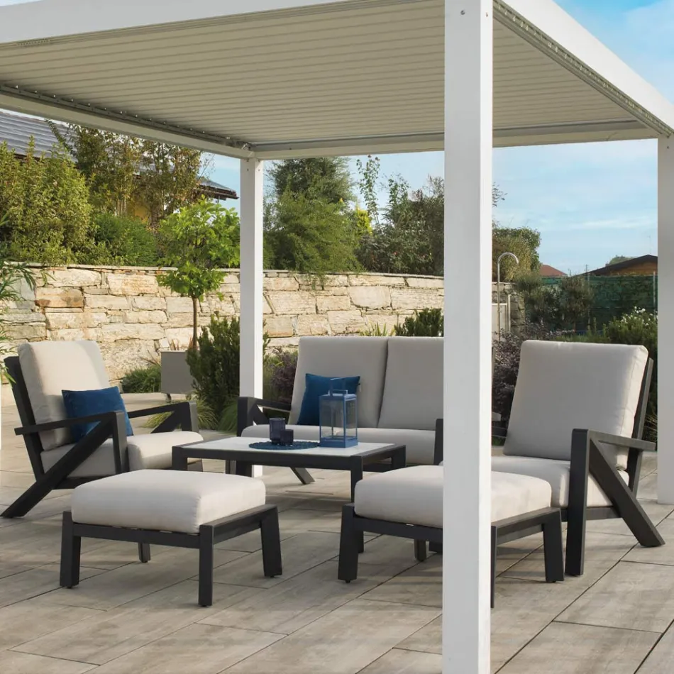 Camera de zi compusă din canapea, măsuță de cafea și fotolii cu suport pentru picioare - avizier Viadurini