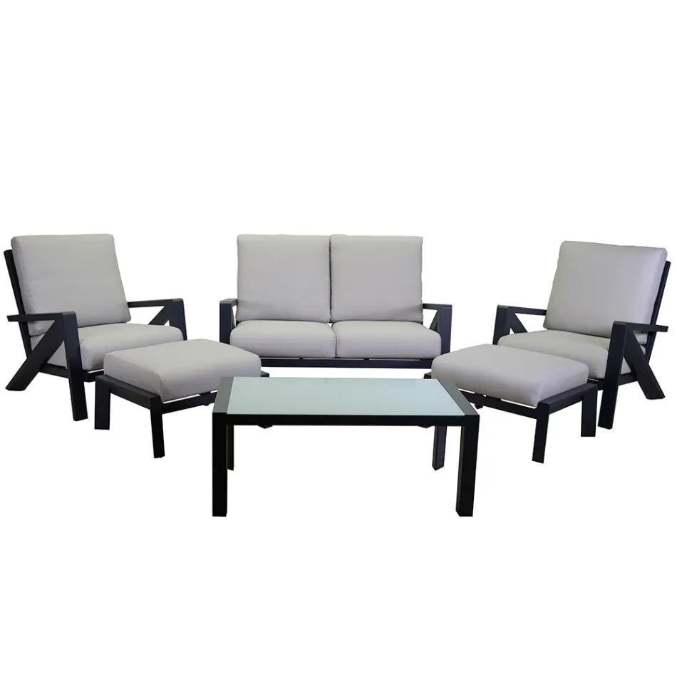 Camera de zi compusă din canapea, măsuță de cafea și fotolii cu suport pentru picioare - avizier Viadurini