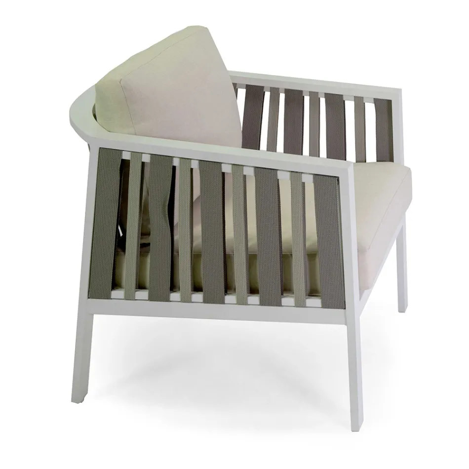 Lounge în aer liber din aluminiu alb și perne crem - Relaz Viadurini