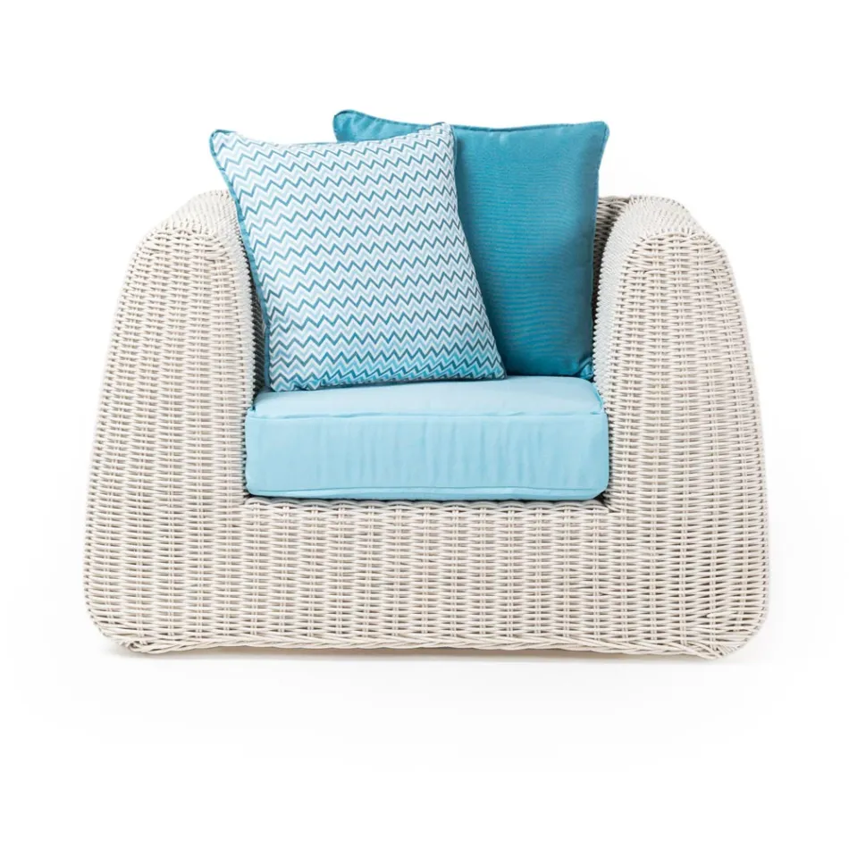 Lounge în aer liber din Polyrattan și perne albastre - Charlie Viadurini