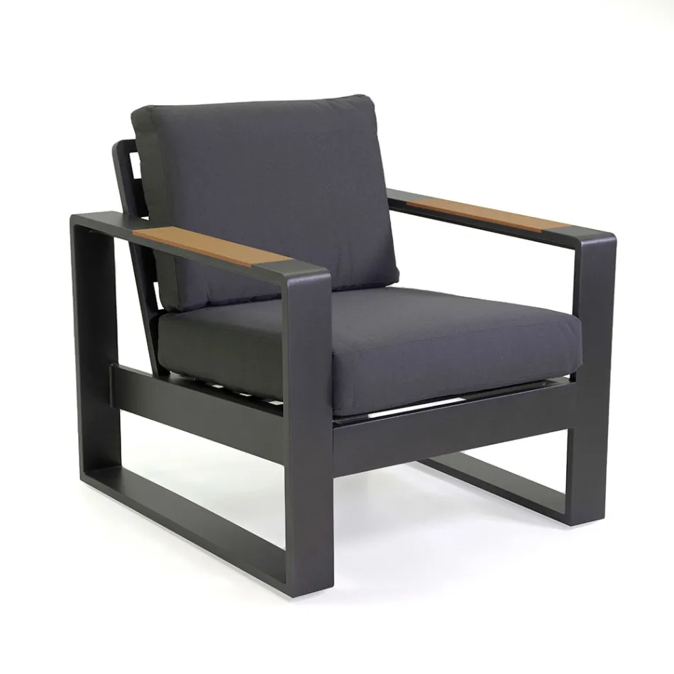 Lounge în aer liber realizat din aluminiu și brațe din lemn de poliester - City Viadurini