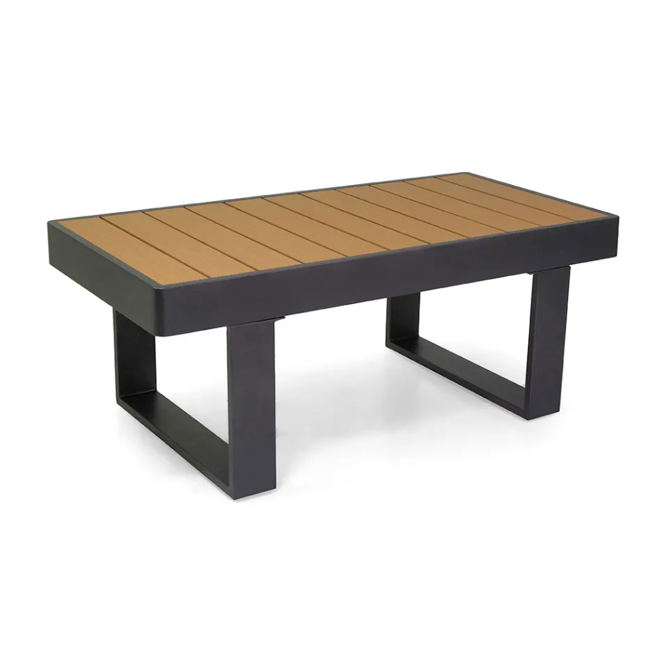 Lounge în aer liber realizat din aluminiu și brațe din lemn de poliester - City Viadurini