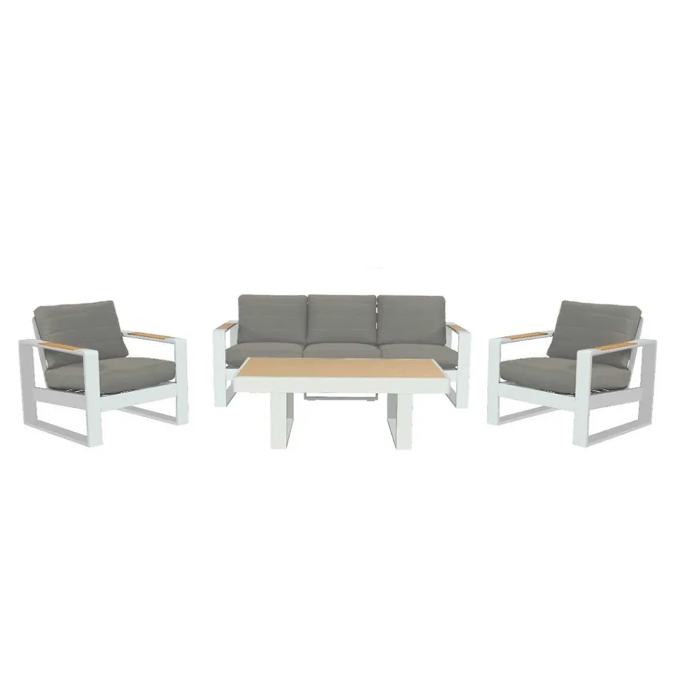 Lounge în aer liber realizat din aluminiu și brațe din lemn de poliester - City Viadurini