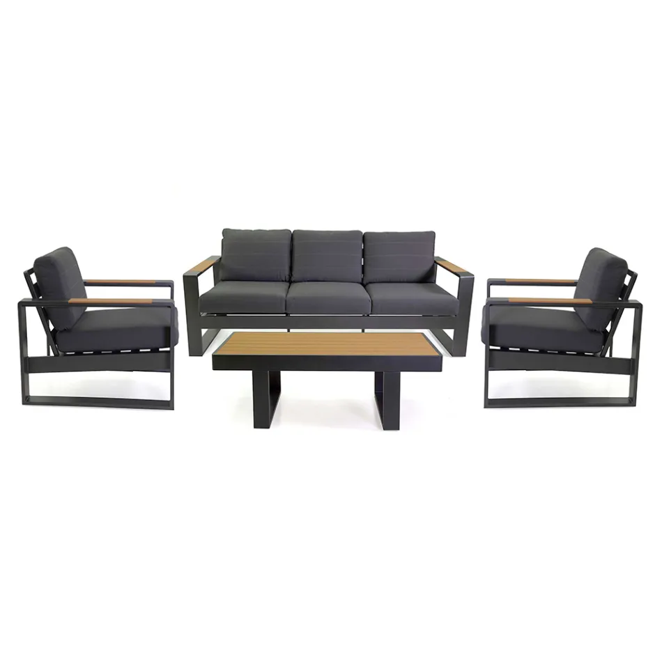 Lounge în aer liber realizat din aluminiu și brațe din lemn de poliester - City Viadurini