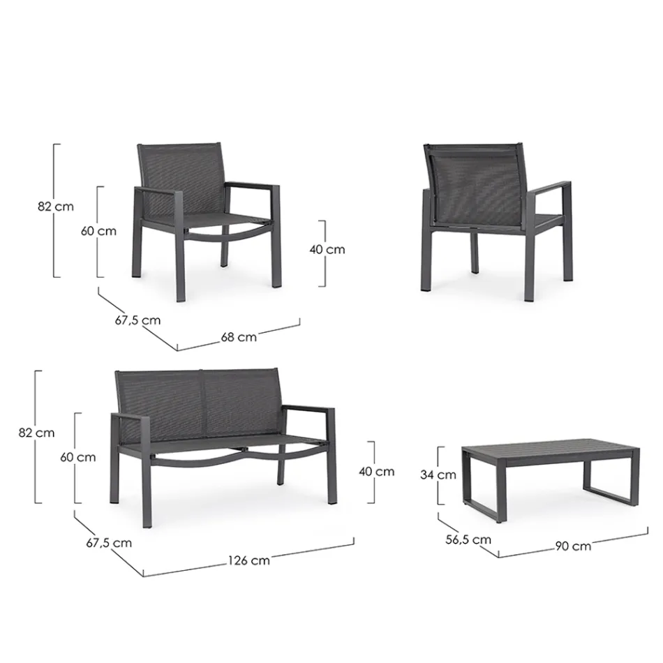 Salon de grădină cu 1 canapea, 2 fotolii și 1 măsuță de cafea - Plan Viadurini