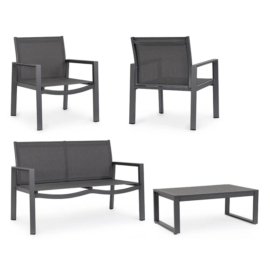 Salon de grădină cu 1 canapea, 2 fotolii și 1 măsuță de cafea - Plan Viadurini