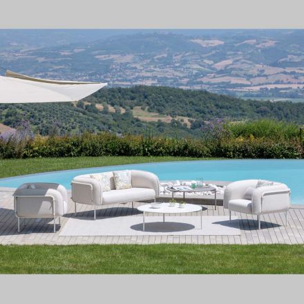 Salon de grădină cu 1 canapea și 2 fotolii Made in Italy - Jardinier Viadurini