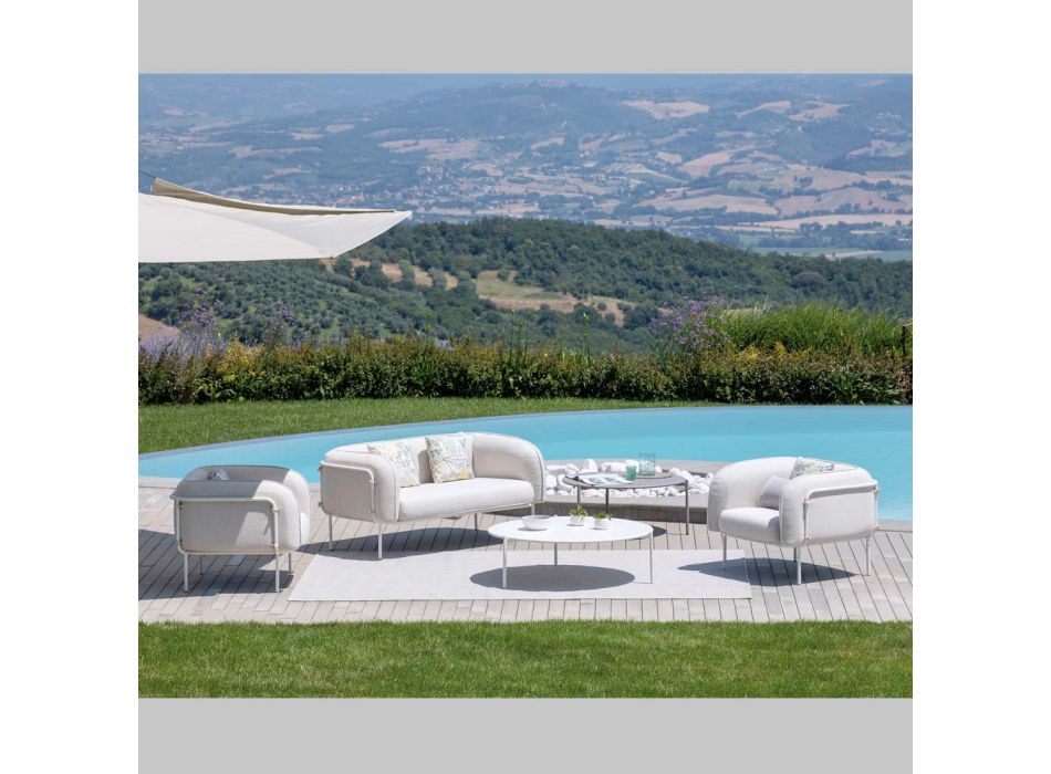 Salon de grădină cu 1 canapea și 2 fotolii Made in Italy - Jardinier Viadurini