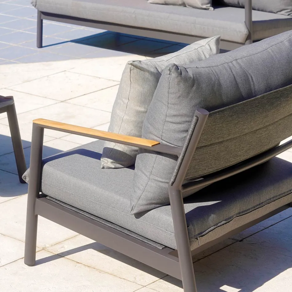 Garden Lounge cu 2 Fotolii, 1 Canapea și 1 Masă din Aluminiu - Minni Viadurini