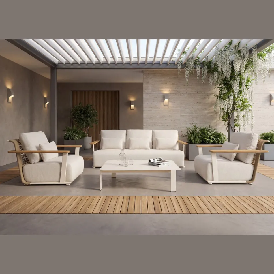 Salon de grădină cu canapea, 2 fotolii și măsuță de cafea - Montorio Viadurini