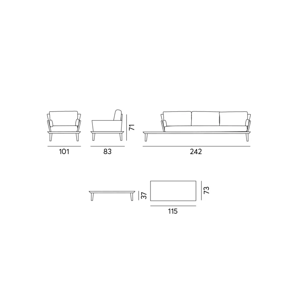 Lounge de grădină cu structură din aluminiu gri antracit - Fouquer Viadurini