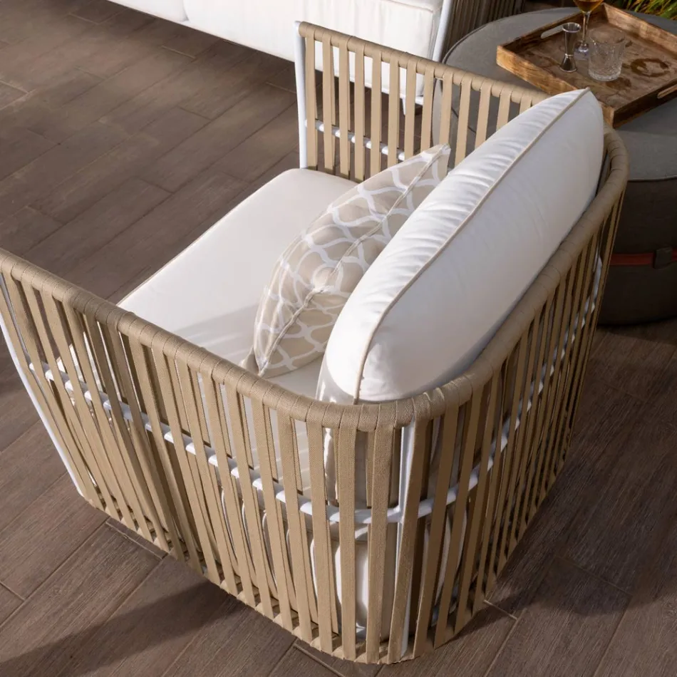 Garden Lounge din aluminiu alb si stofa - Eugene Viadurini