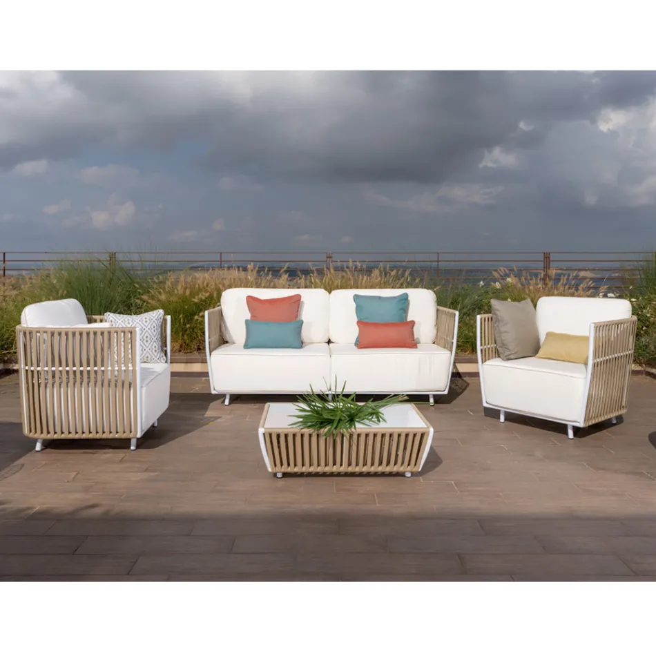 Garden Lounge din aluminiu alb si stofa - Eugene Viadurini