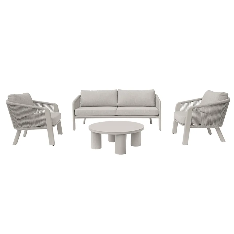 Set de mobilier de grădină Smeria din aluminiu și frânghie țesută cu perne Viadurini