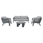 Set de mobilier de grădină Smeria din aluminiu și frânghie țesută cu perne Viadurini