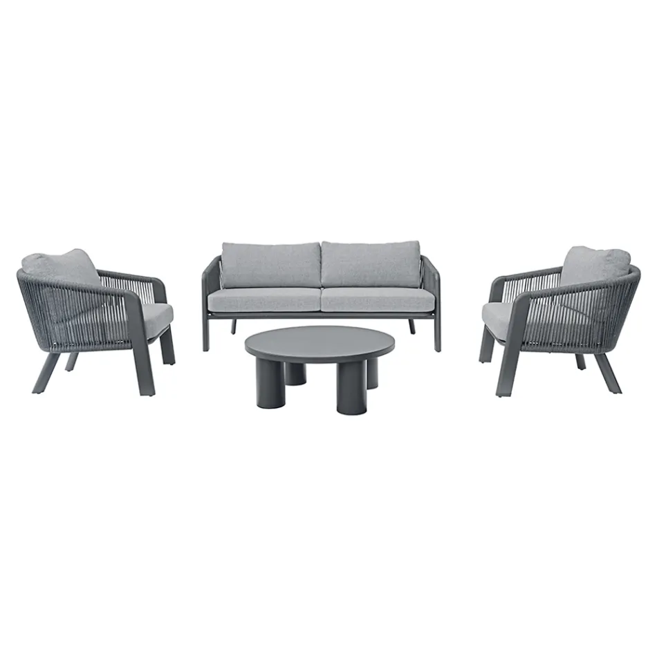 Set de mobilier de grădină Smeria din aluminiu și frânghie țesută cu perne Viadurini