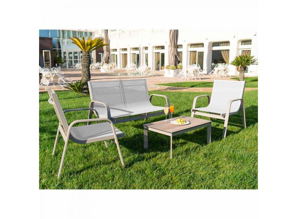 Lounge de grădină din aluminiu, pânză și HPL prețios fabricat în Italia - Atollo Viadurini