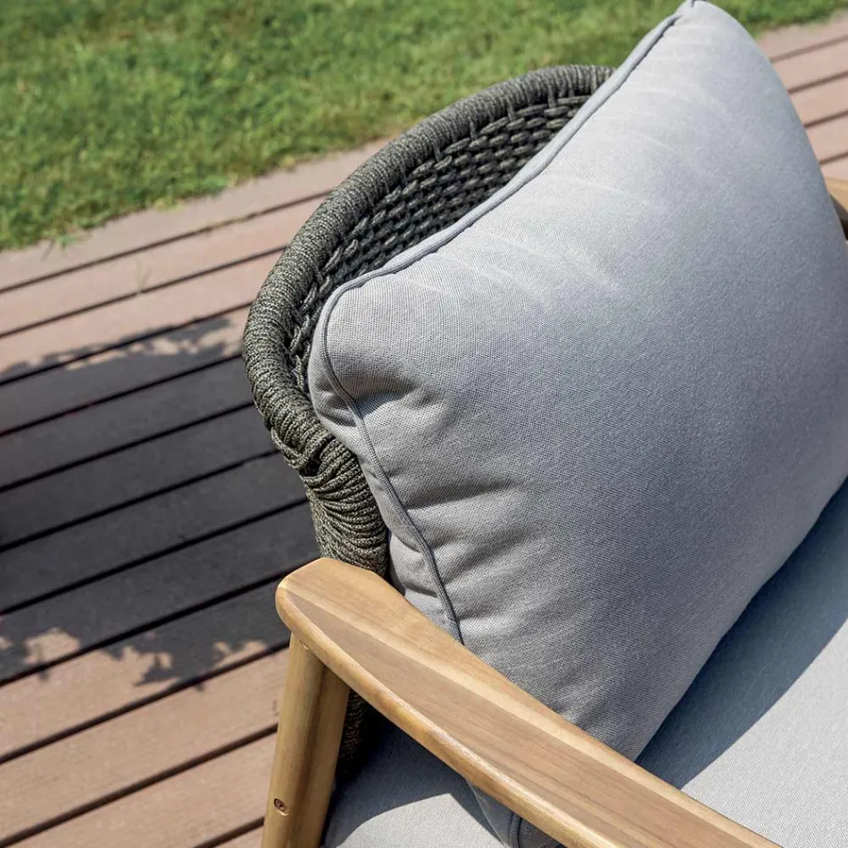 Set de mobilier de grădină Rosira din lemn de salcâm cu frânghie și perne gri Viadurini