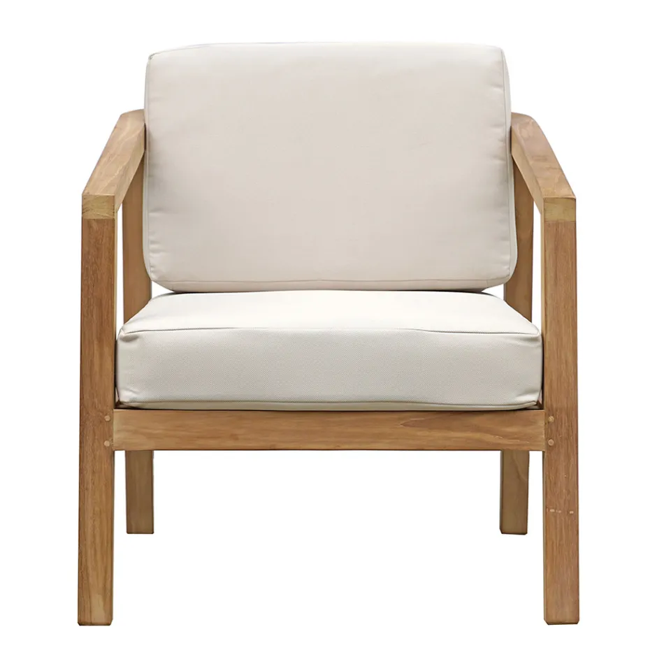 Set de mobilier de grădină din tec FSC cu perne ecru - Caresa Viadurini