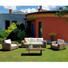 Lounge de grădină din ratan cu măsuță de cafea și perne din lemn - Hugues Viadurini